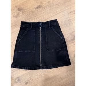 Madewell Black Denim Zip Front Mini Skirt Size 24